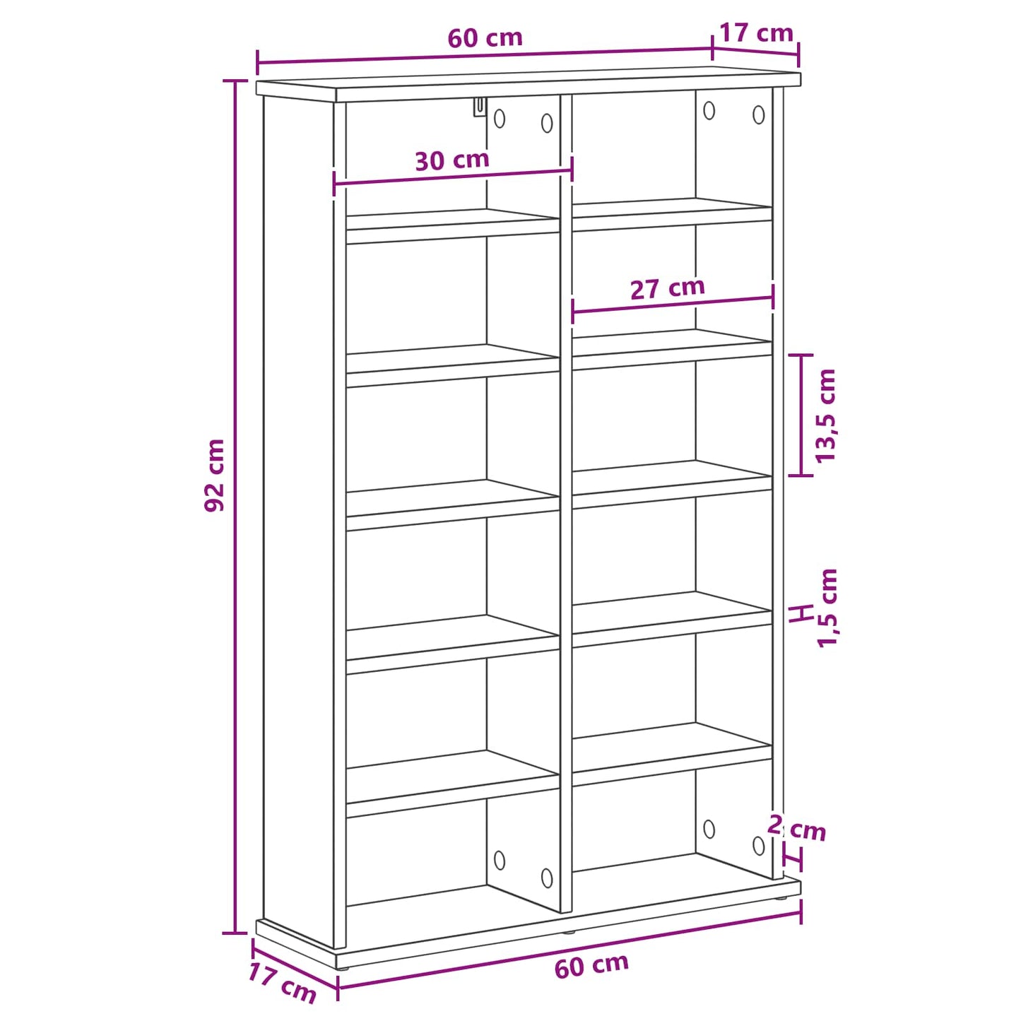 vidaXL CD Cabinet Old Wood 60 x 17 x 92 cm Engineered Wood