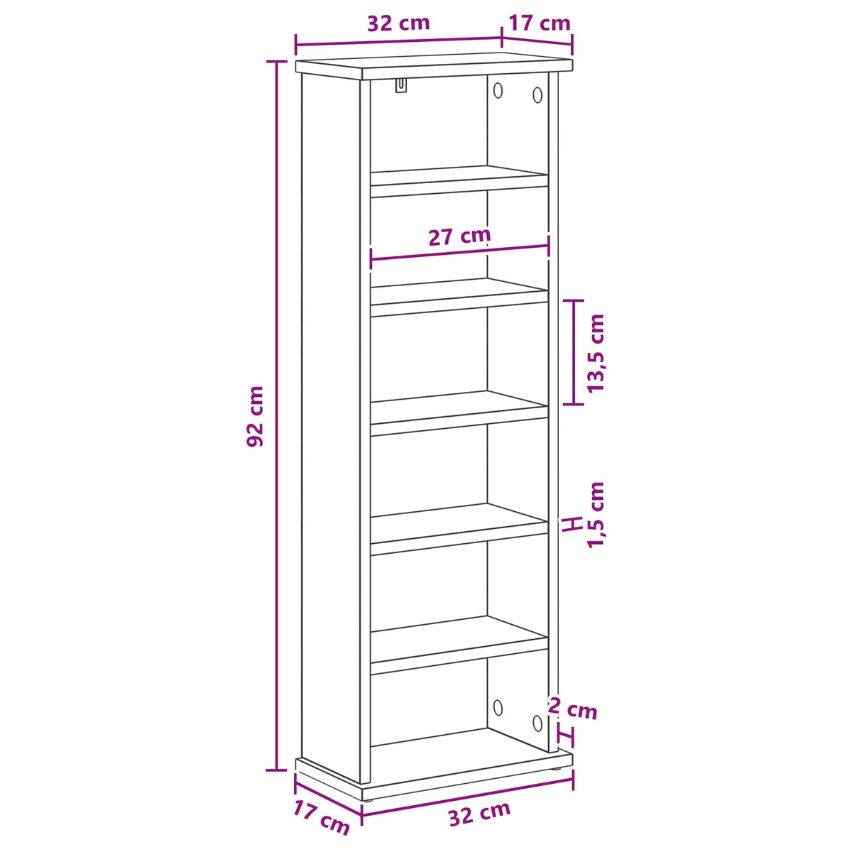 vidaXL CD Cabinet Old Wood 32 x 17 x 92 cm Engineered Wood