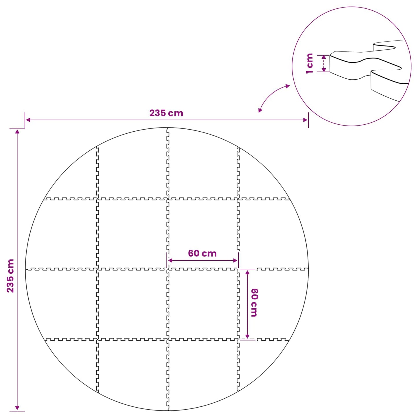 vidaXL Pool Ground Mat 16 pcs Ø 235 cm Round EVA Foam Grey