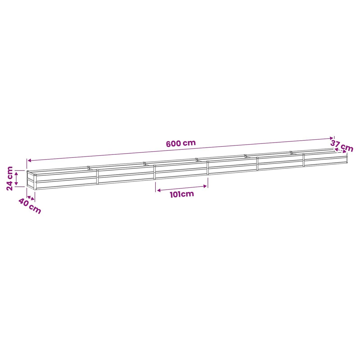 vidaXL Raised Garden Bed Natural 600 x 40 x 24 cm cold-rolled steel