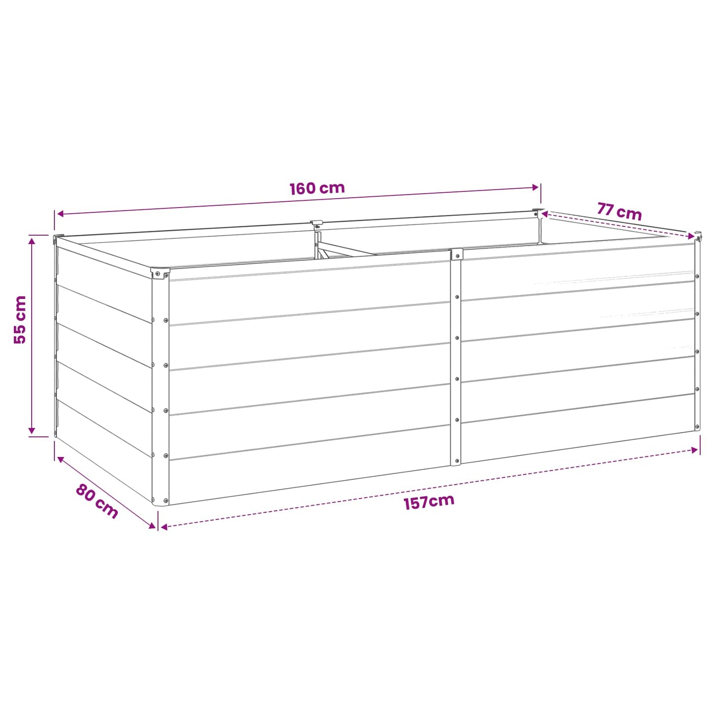 vidaXL Raised Garden Bed Wood Brown 160 x 80 x 55 cm cold-rolled steel