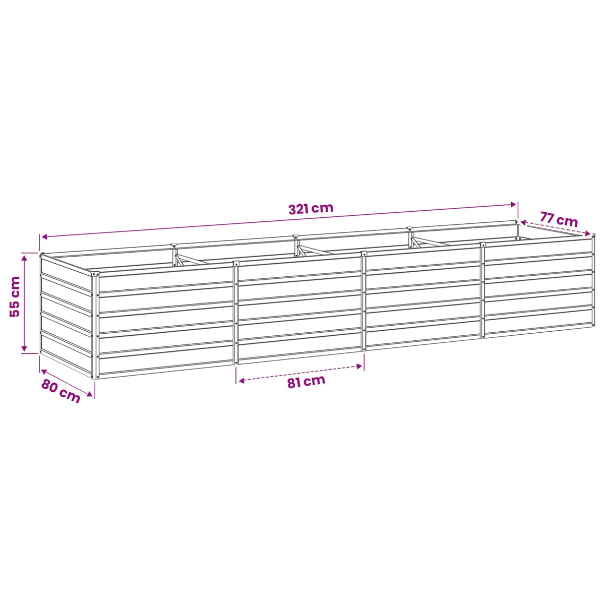 vidaXL Raised Garden Bed Anthracite 321 x 80 x 55 cm Galvanised Steel