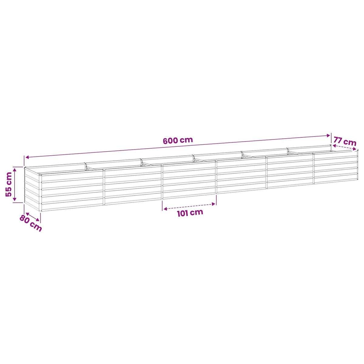 vidaXL Raised Garden Bed Galvanised Silver 600 x 80 x 55 cm