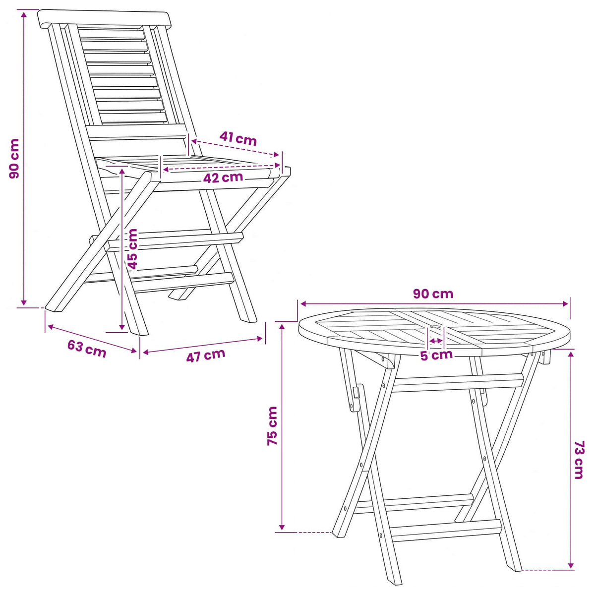 vidaXL 5 Piece Folding Garden Bistro Set Natural Solid Teak Wood