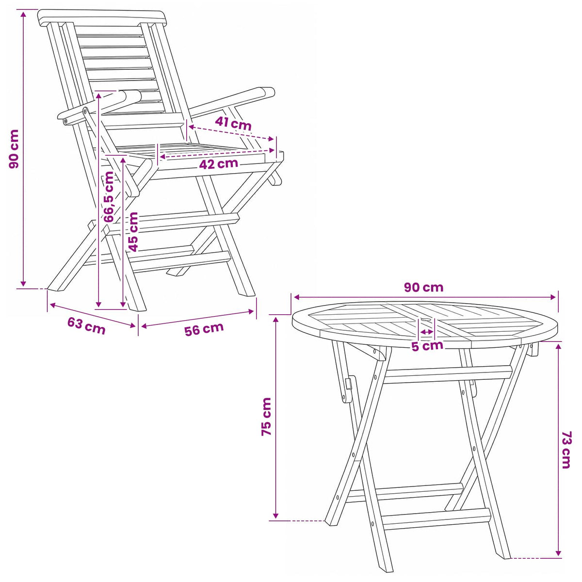 vidaXL 5 Piece Folding Garden Bistro Set Natural Solid Teak Wood