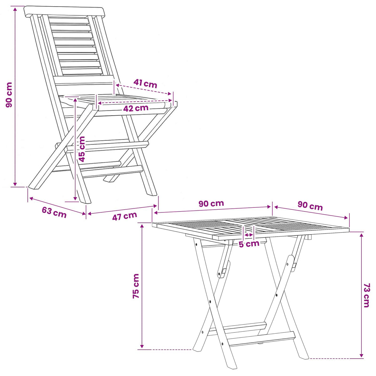 vidaXL 5 Piece Folding Garden Bistro Set Natural Solid Teak Wood
