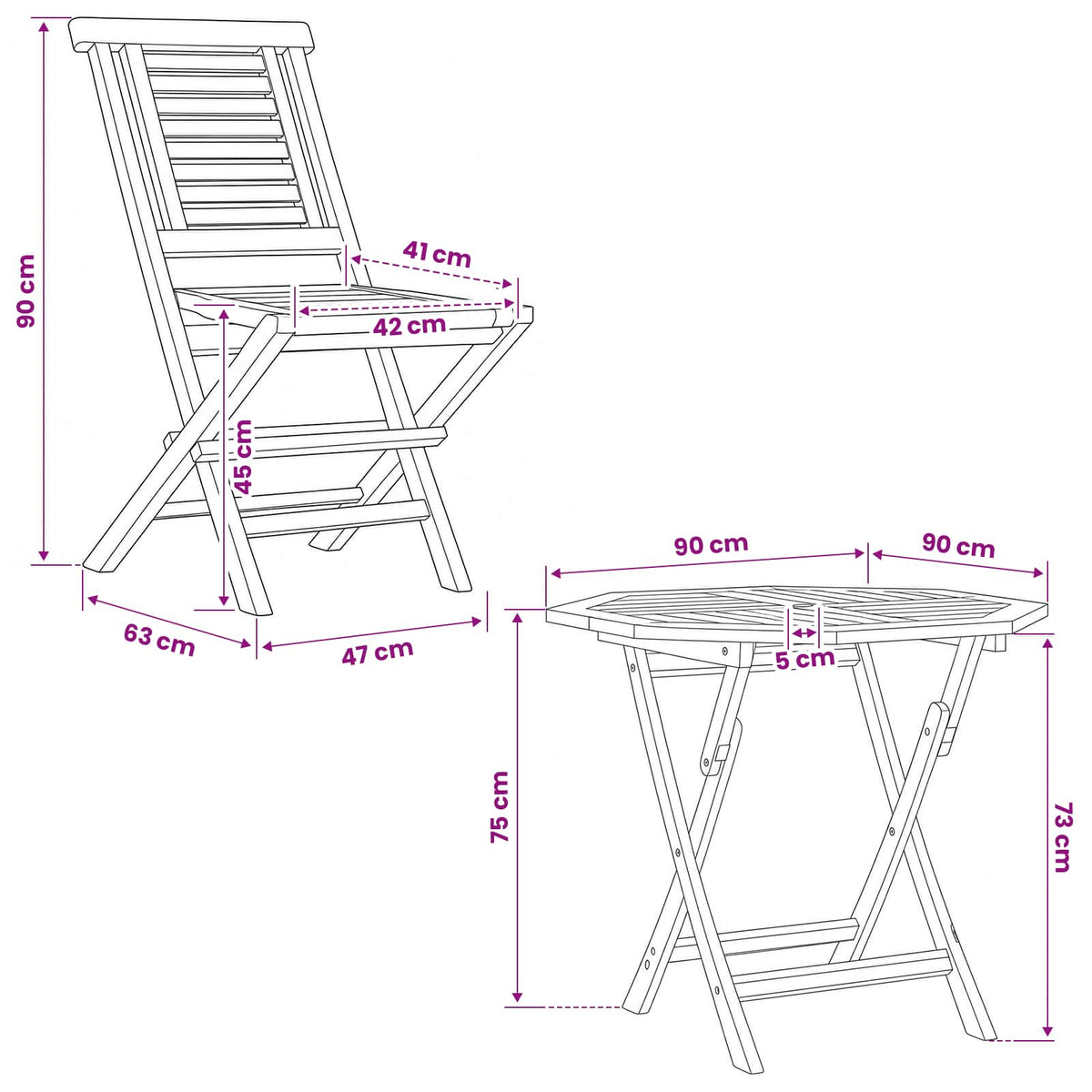 vidaXL 5 Piece Folding Garden Bistro Set Natural Solid Teak Wood