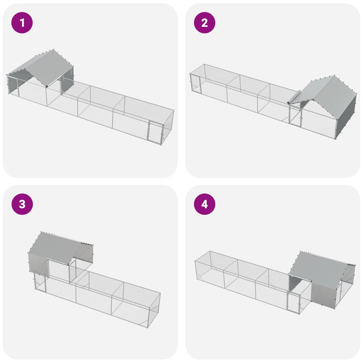 vidaXL Chicken Coop with Roof and Yard 2 pcs Silver 7 x 2 x 1.5 m