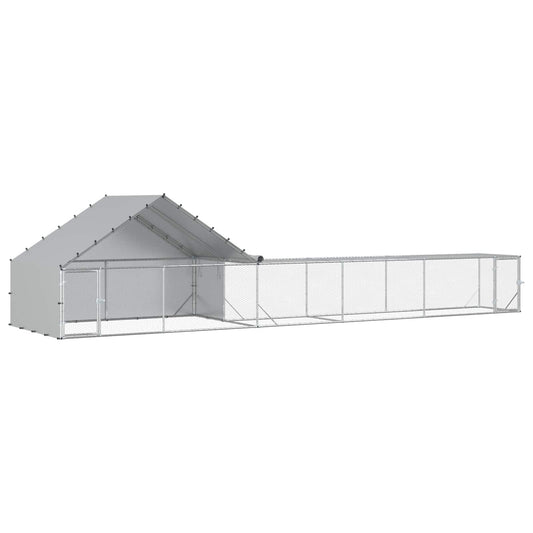 vidaXL Chicken Coop with Roof and Yard 2 pcs Silver 8 x 2 x 1.9 m
