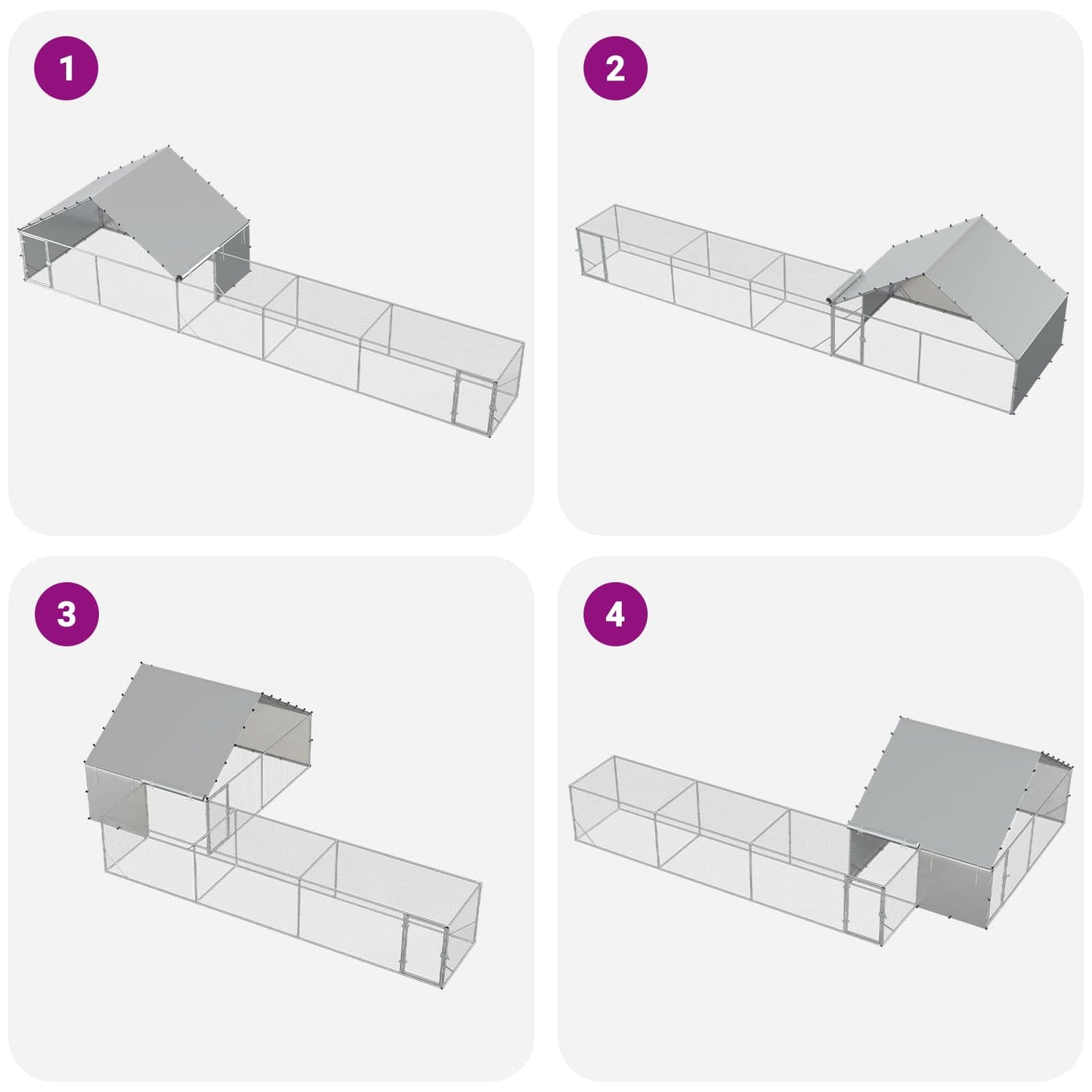vidaXL Chicken Coop with Roof and Yard 2 pcs Silver 8 x 2 x 1.9 m