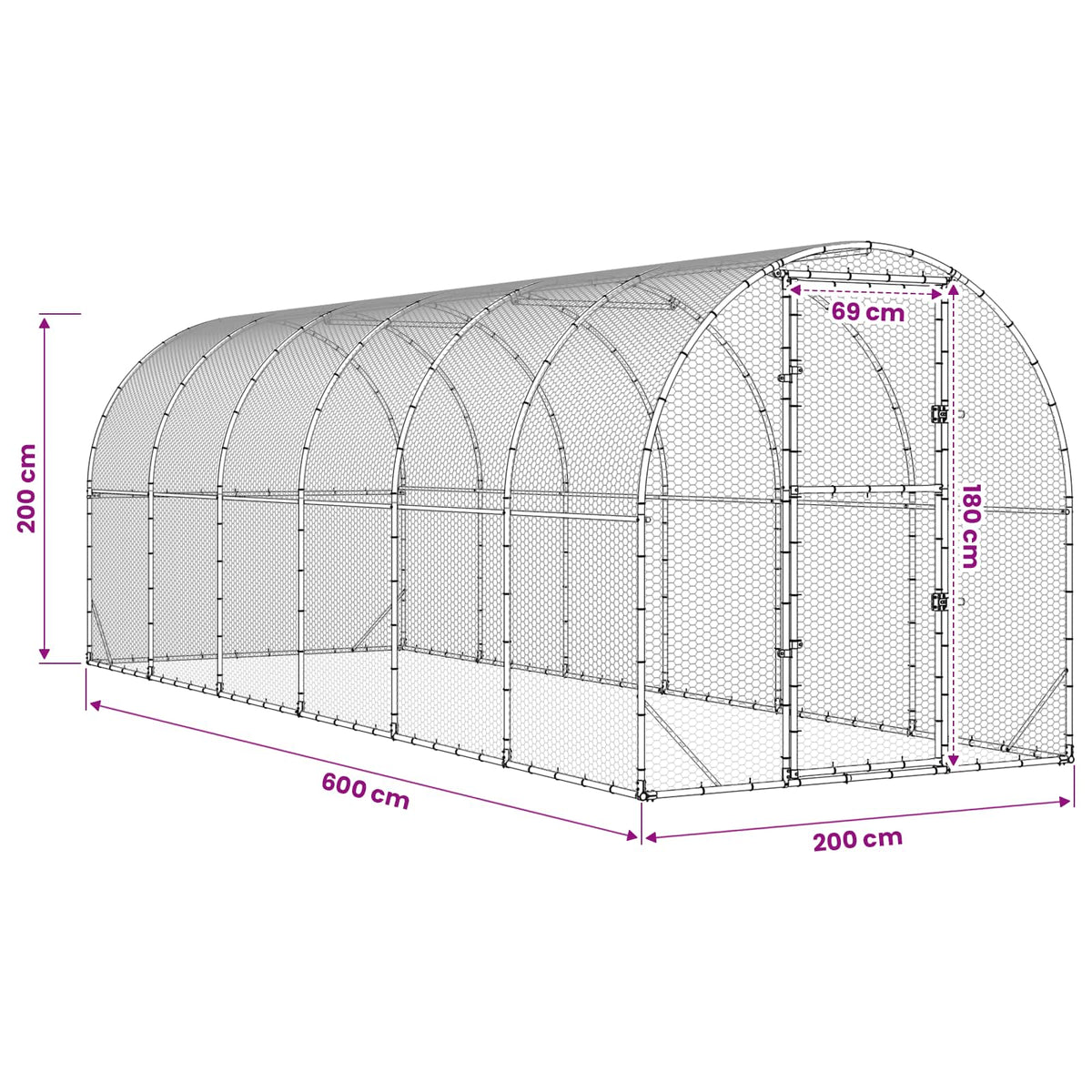 vidaXL Chicken Coop Silver 600 x 200 x 200 cm Galvanised Steel