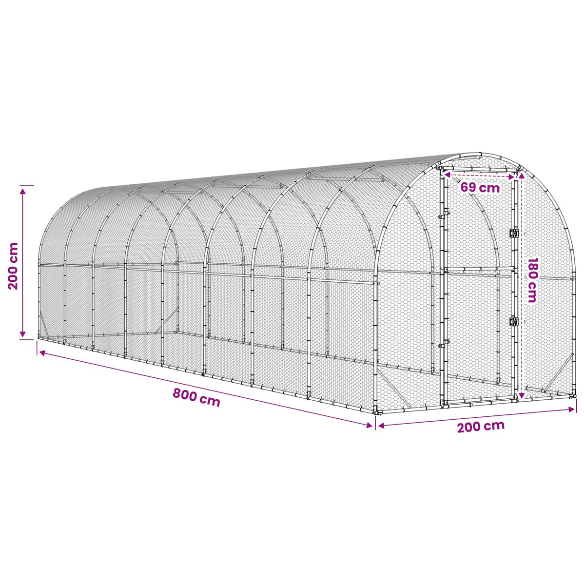 vidaXL Chicken Coop Silver 800 x 200 x 200 cm Galvanised Steel