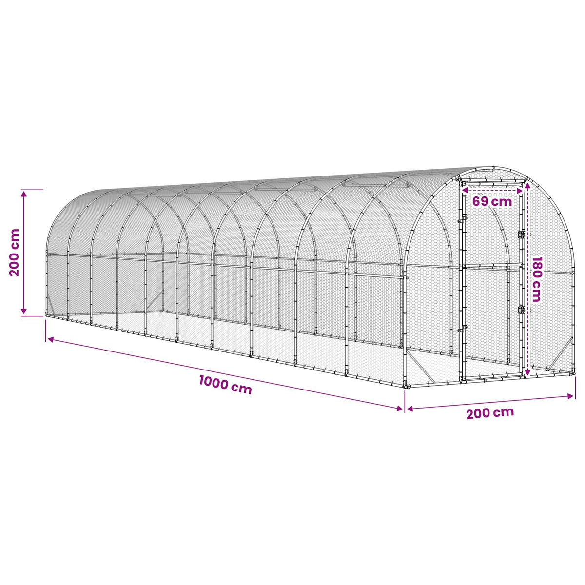 vidaXL Chicken Coop Silver 1000 x 200 x 200 cm Galvanised Steel