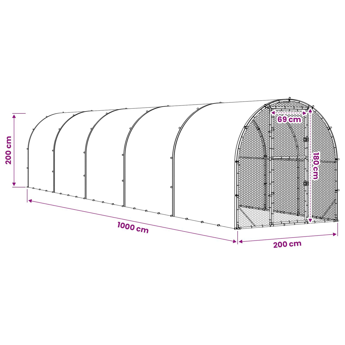 vidaXL Chicken Coop Silver 1000 x 200 x 200 cm Galvanised Steel