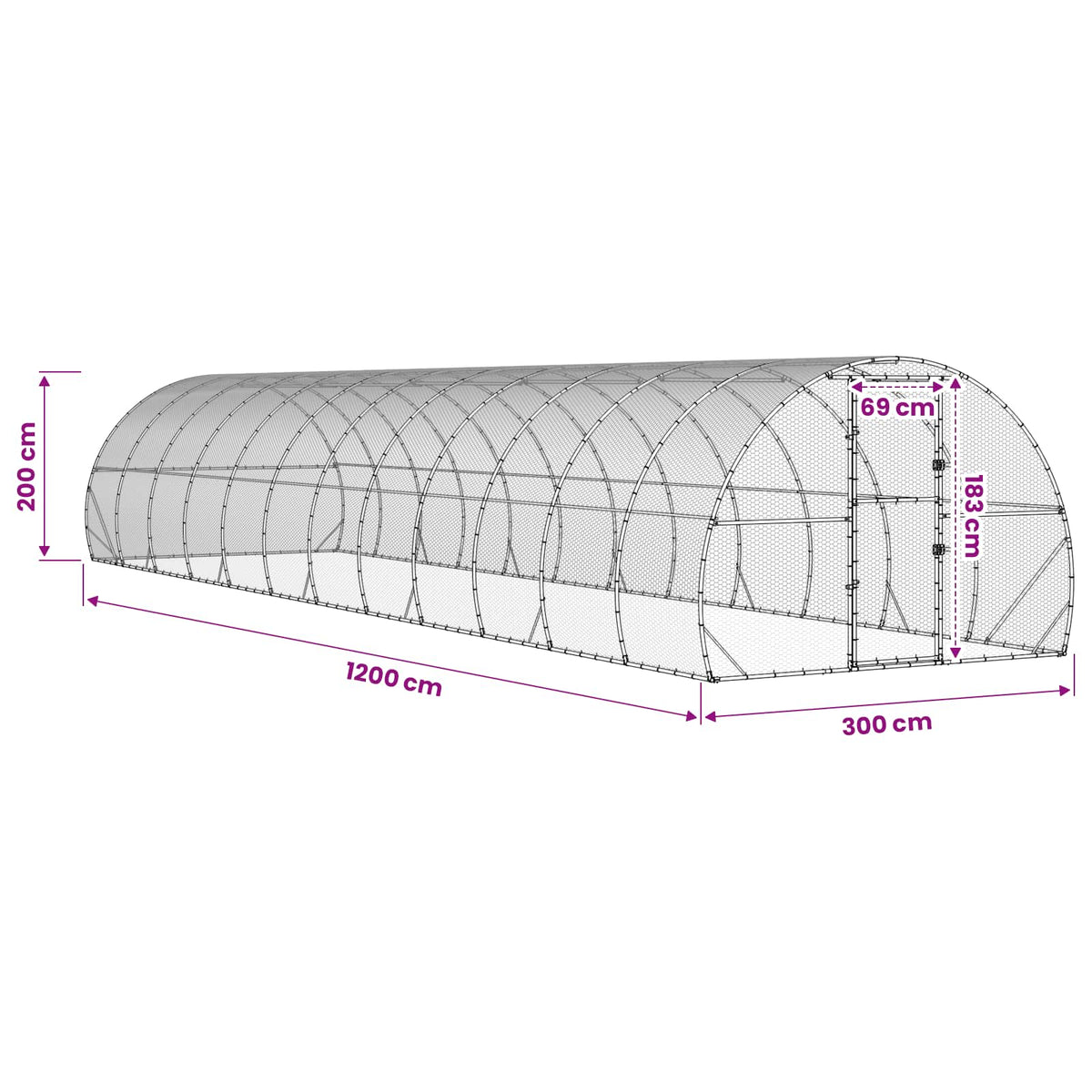 vidaXL Chicken Coop Silver 1200 x 300 x 200 cm Galvanised Steel