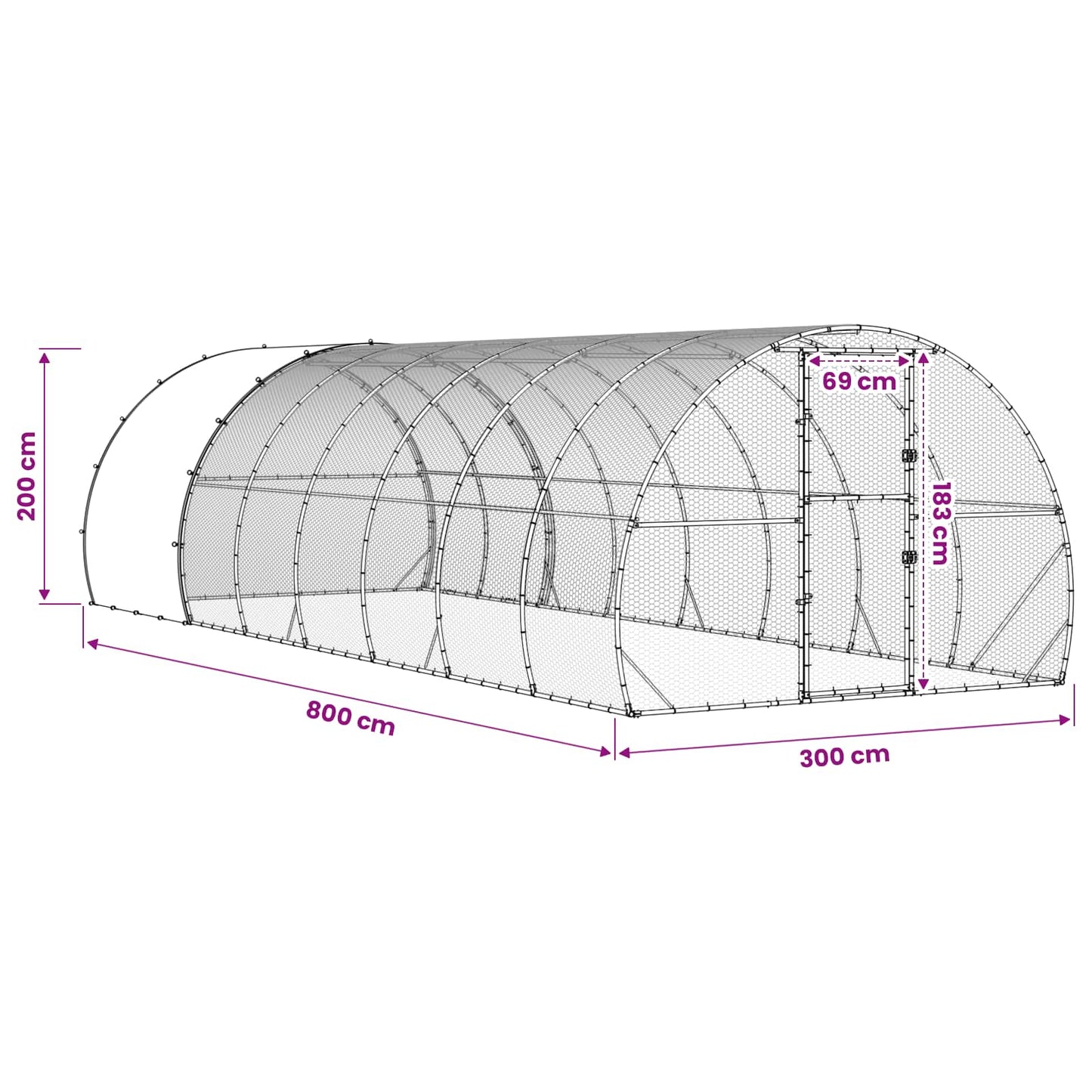 vidaXL Chicken Coop Silver 800 x 300 x 200 cm Galvanised Steel