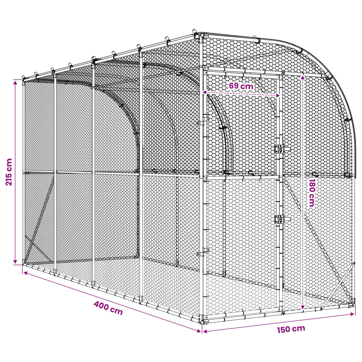 vidaXL Against Wall Chicken Coop Silver 400 x 150 x 215 cm
