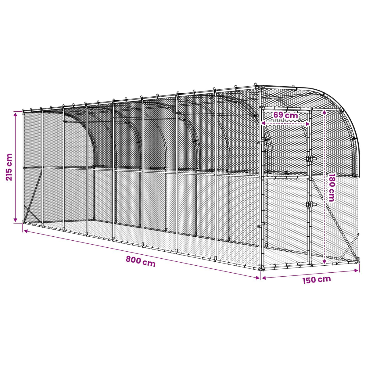 vidaXL Against Wall Chicken Coop Silver 800 x 150 x 215 cm