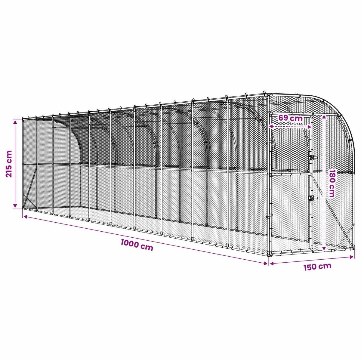 vidaXL Against Wall Chicken Coop Silver 1000 x 150 x 215 cm