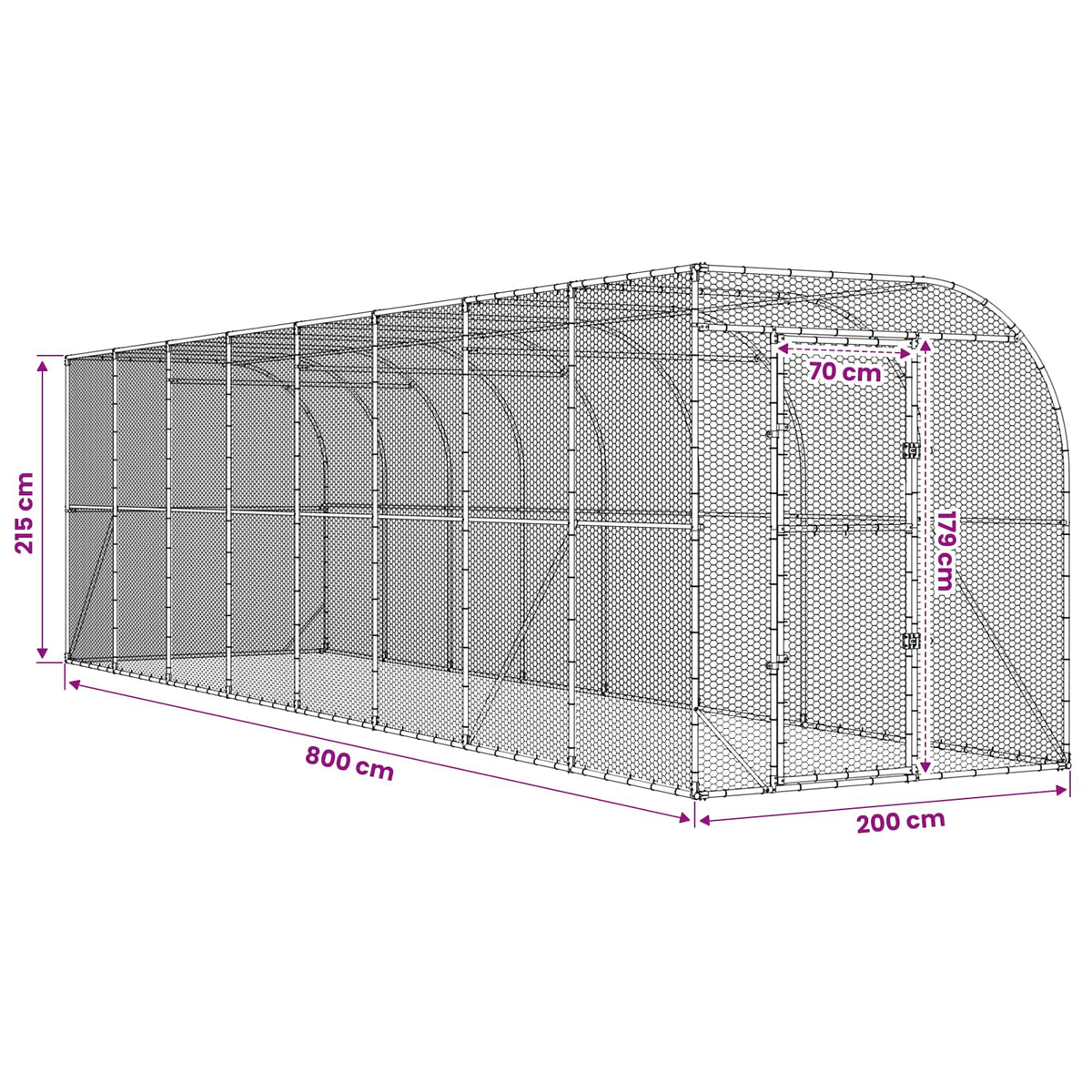 vidaXL Against Wall Chicken Coop Silver 800 x 200 x 215 cm