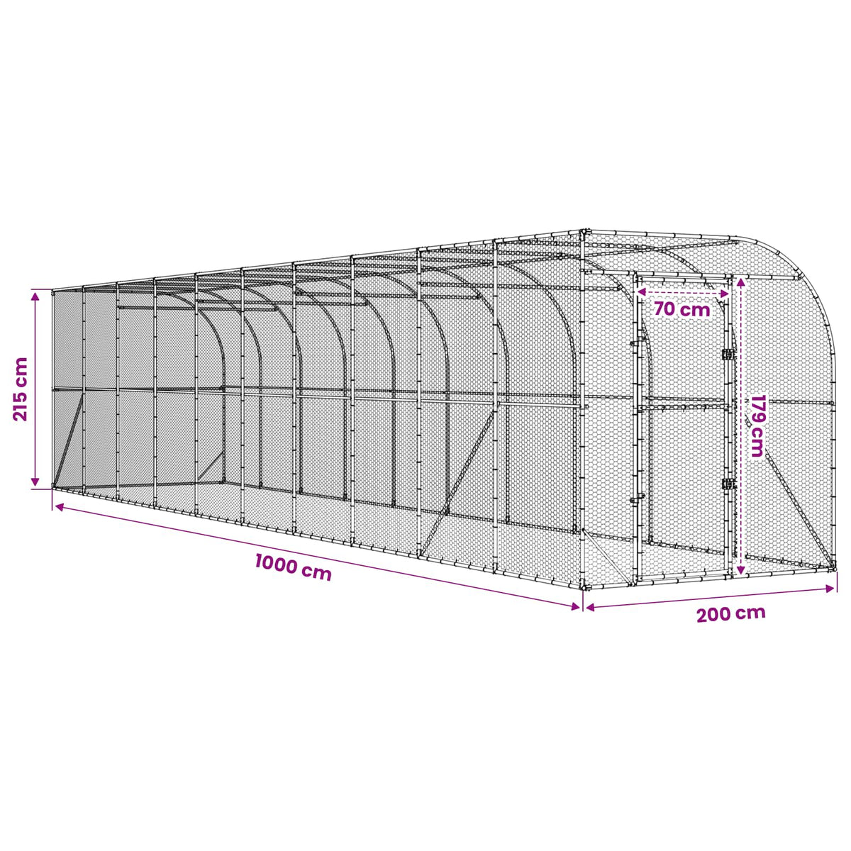 vidaXL Against Wall Chicken Coop Silver 1000 x 200 x 215 cm