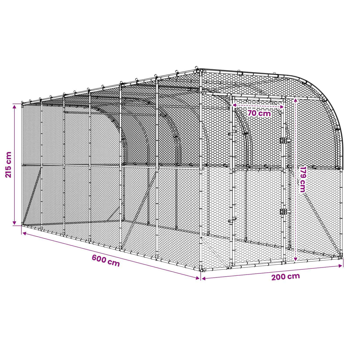 vidaXL Against Wall Chicken Coop Silver 600 x 200 x 215 cm
