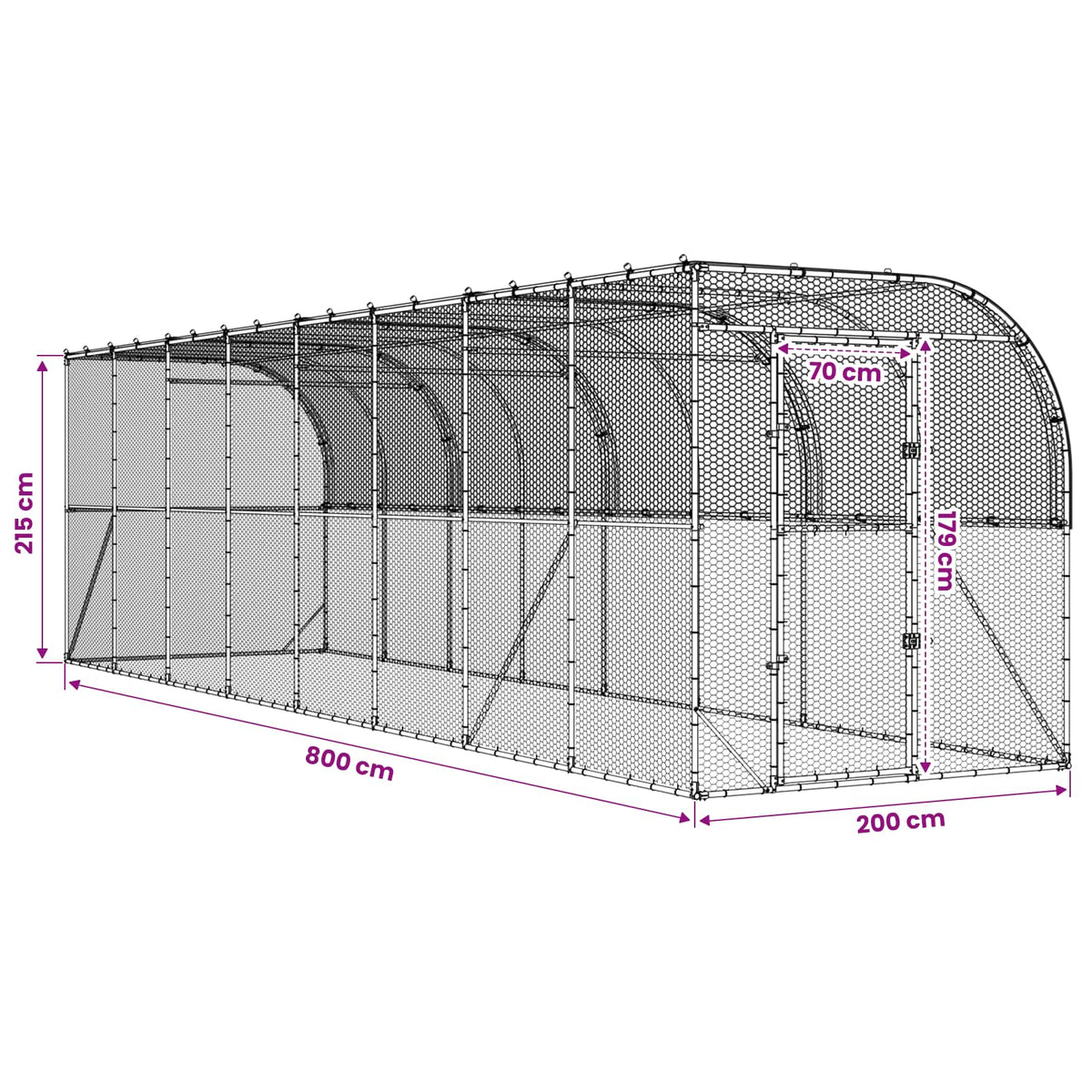 vidaXL Against Wall Chicken Coop Silver 800 x 200 x 215 cm