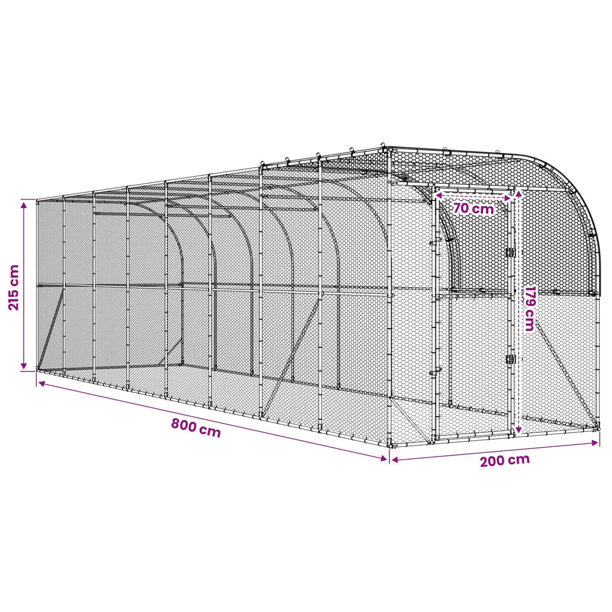 vidaXL Against Wall Chicken Coop Silver 800 x 200 x 215 cm