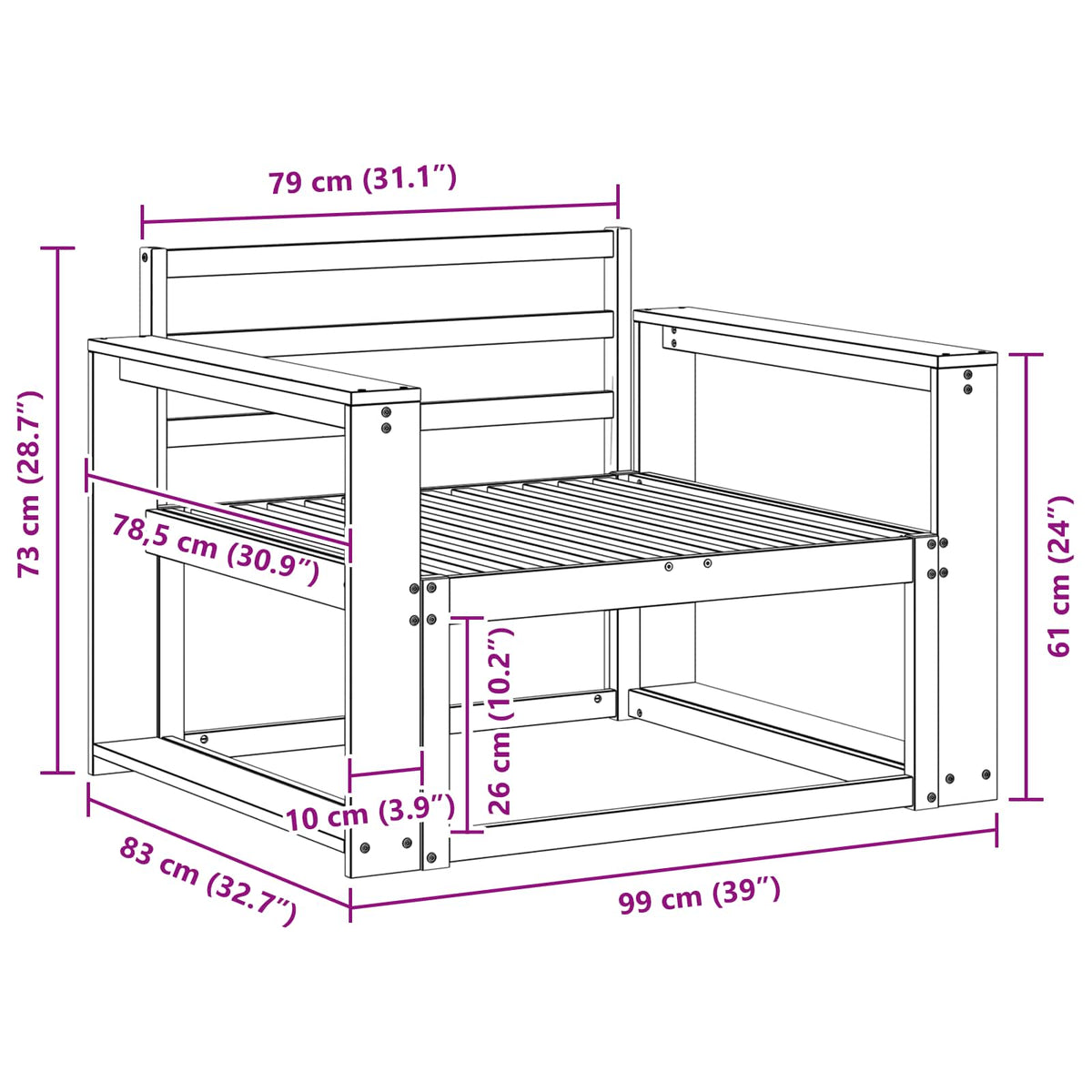 vidaXL Outdoor Middle Sofa Natural