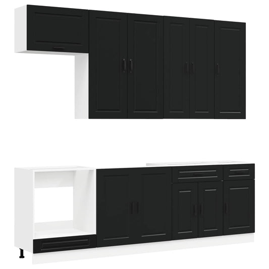 vidaXL Kitchen Unit PORTO 8 pcs Black Engineered Wood