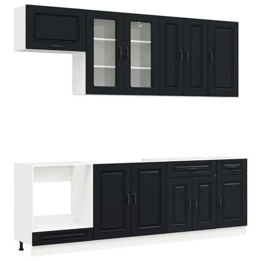 vidaXL Kitchen Unit KALMAR 8 pcs Black Engineered Wood