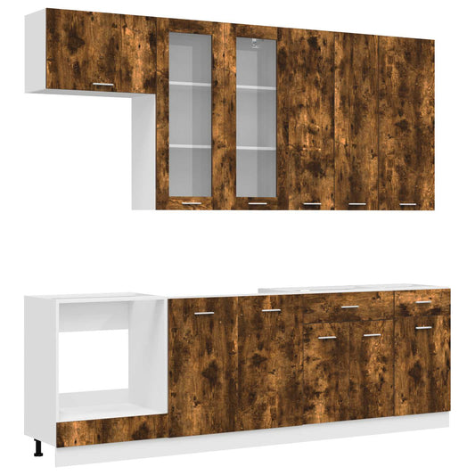 vidaXL Kitchen Unit LYON 8 pcs Smoked Oak Engineered Wood