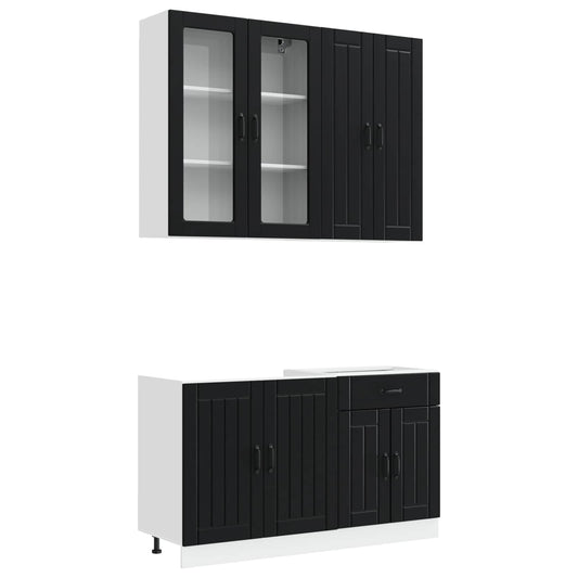 vidaXL Kitchen Unit LUCCA 4 pcs Black Engineered Wood