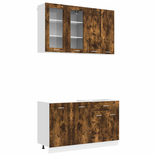 vidaXL Kitchen Unit LYON 4 pcs Smoked Oak Engineered Wood