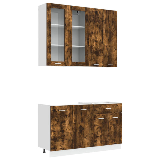 vidaXL Kitchen Unit LYON 4 pcs Smoked Oak Engineered Wood