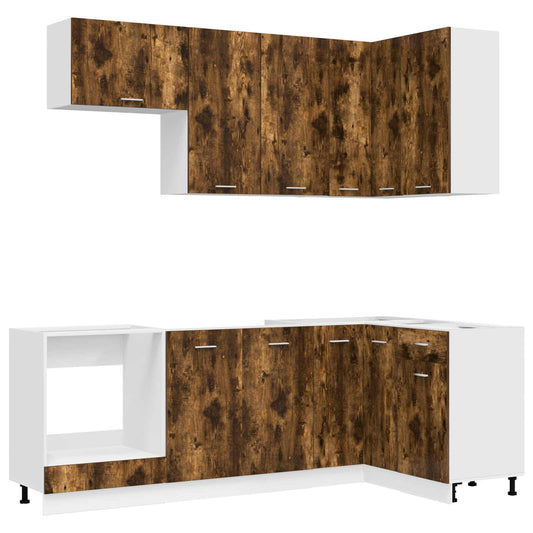 vidaXL Kitchen Unit LYON 8 pcs Smoked Oak Engineered Wood