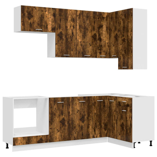 vidaXL Kitchen Unit LYON 8 pcs Smoked Oak Engineered Wood