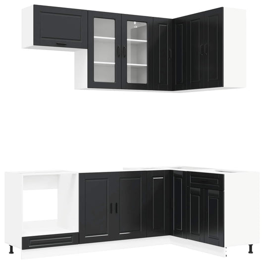 vidaXL Kitchen Unit PORTO 8 pcs Black Engineered Wood