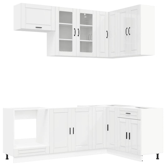 vidaXL Kitchen Unit PORTO 8 pcs High Gloss White Engineered Wood