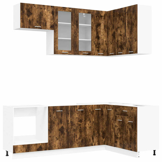 vidaXL Kitchen Unit LYON 8 pcs Smoked Oak Engineered Wood