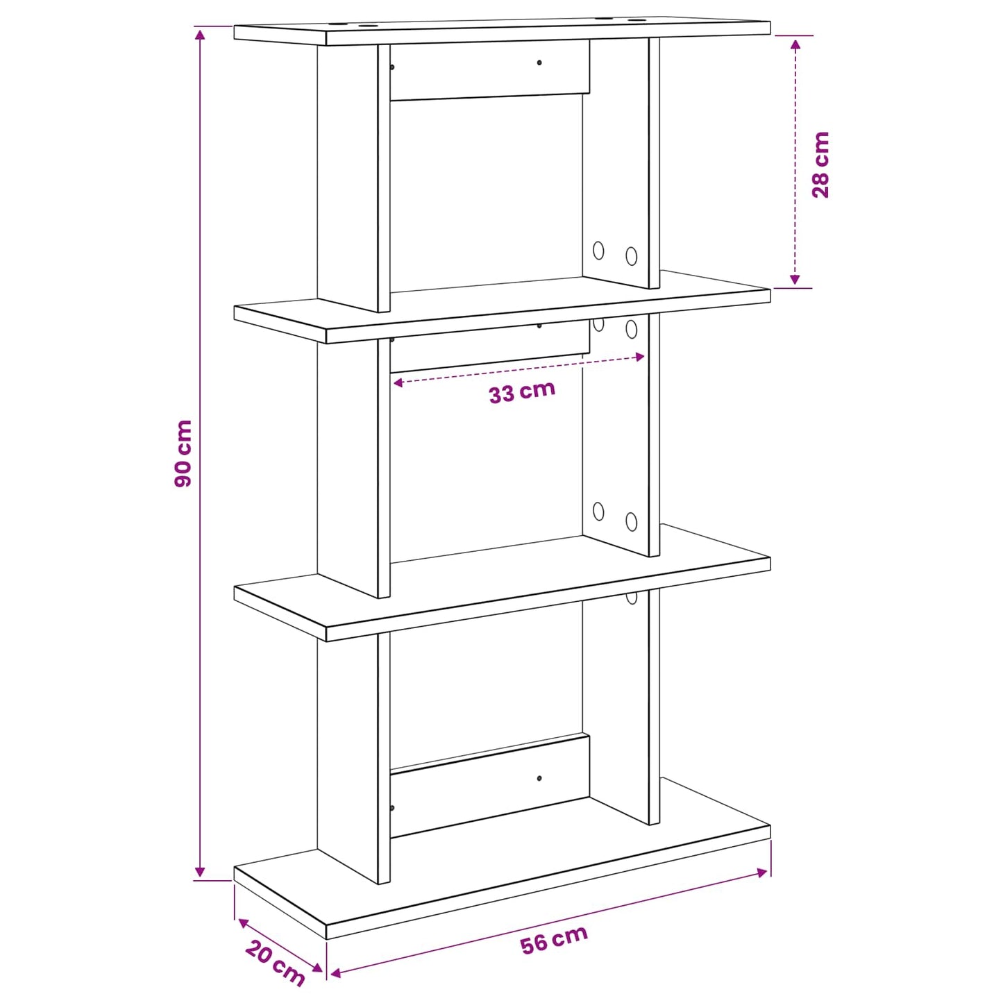 vidaXL Wall Shelf Wall-Mounted Grey 56 x 20 x 90 cm Engineered Wood