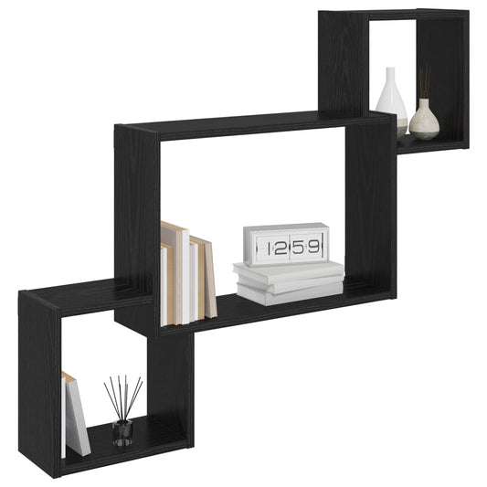 vidaXL Wall Shelf Wall-Mounted Black Oak 91.5 x 15 x 76 cm