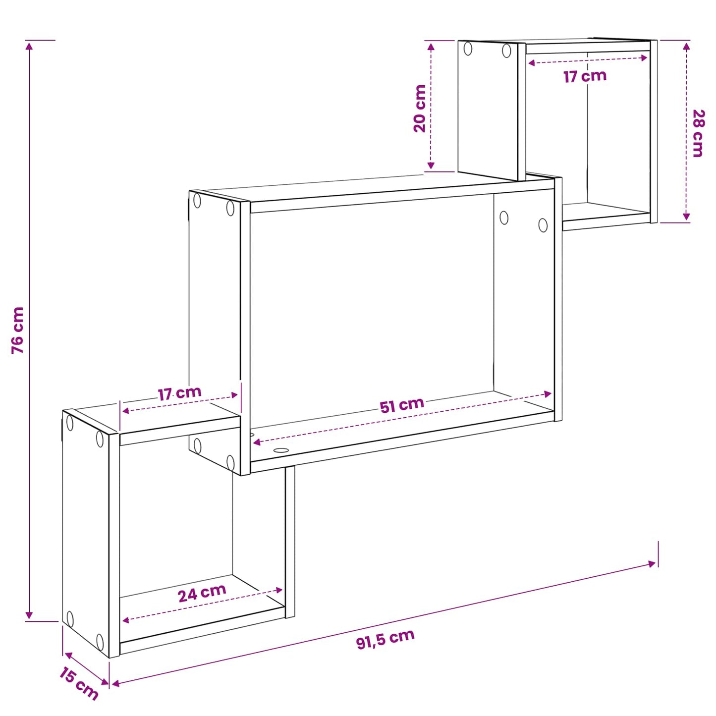 vidaXL Wall Shelf Wall-Mounted Grey 91.5 x 15 x 76 cm Engineered Wood