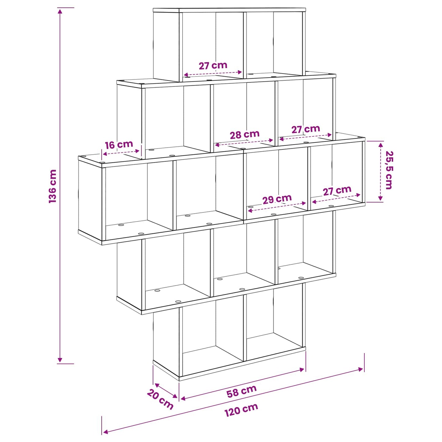 vidaXL Wall Shelf Artisan Oak 120 x 20 x 136 cm Engineered Wood
