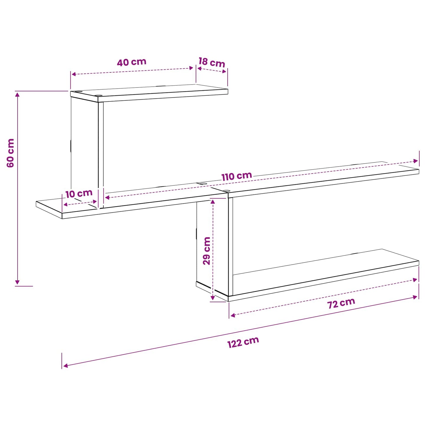 vidaXL Wall Shelf Black Oak 122 x 18 x 60 cm Engineered Wood