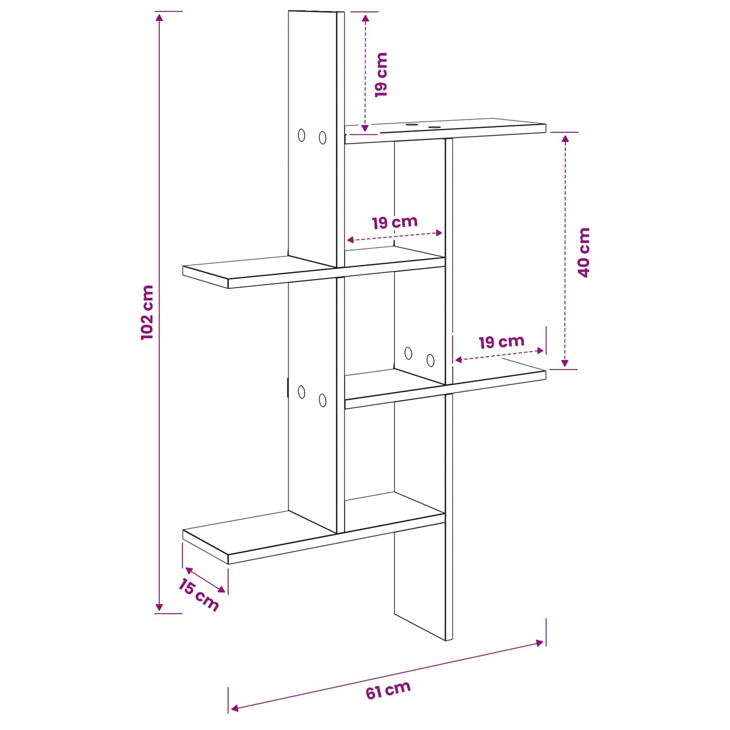 vidaXL Wall Shelf White 61 x 15 x 102 cm Engineered Wood