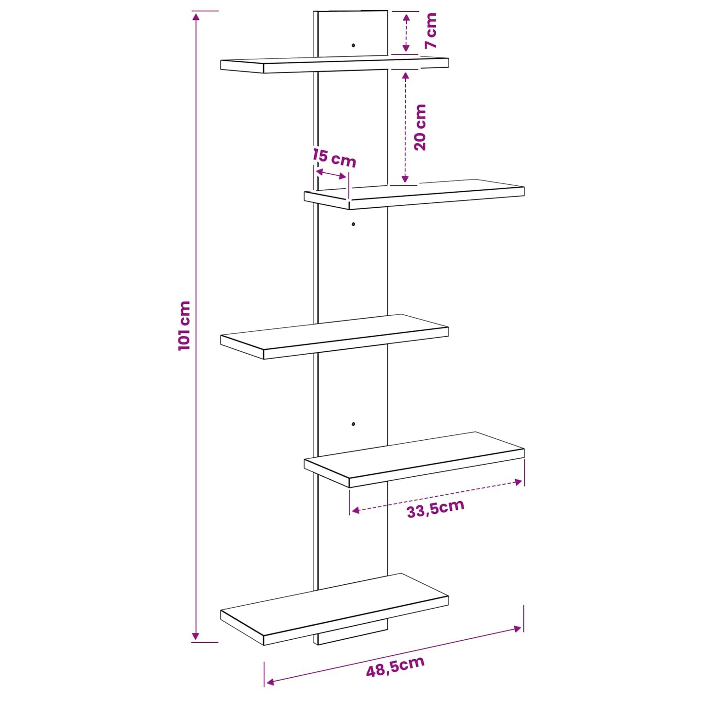 vidaXL Wall Floating Shelf Sonoma Oak 48.5 x 15 x 101 cm