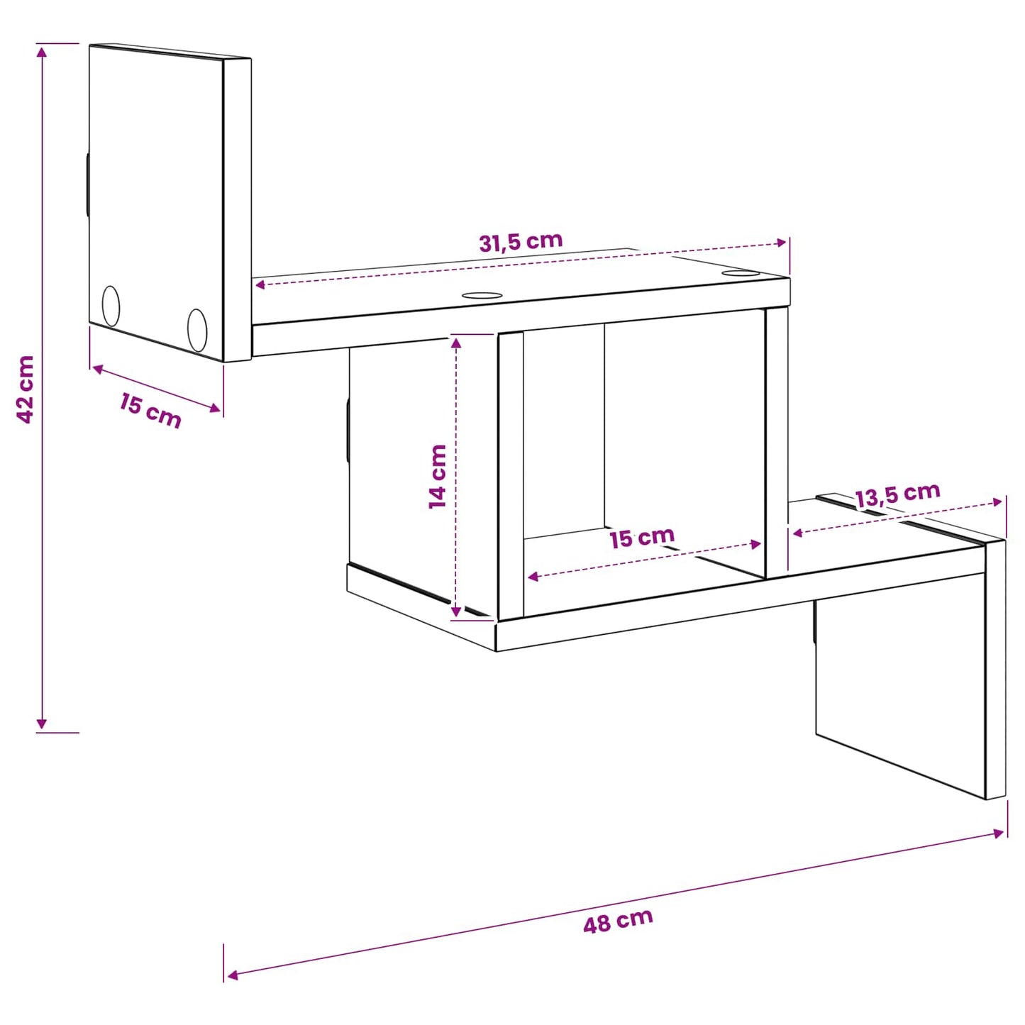 vidaXL Wall Shelf Grey Sonoma 48 x 15 x 42 cm Engineered Wood
