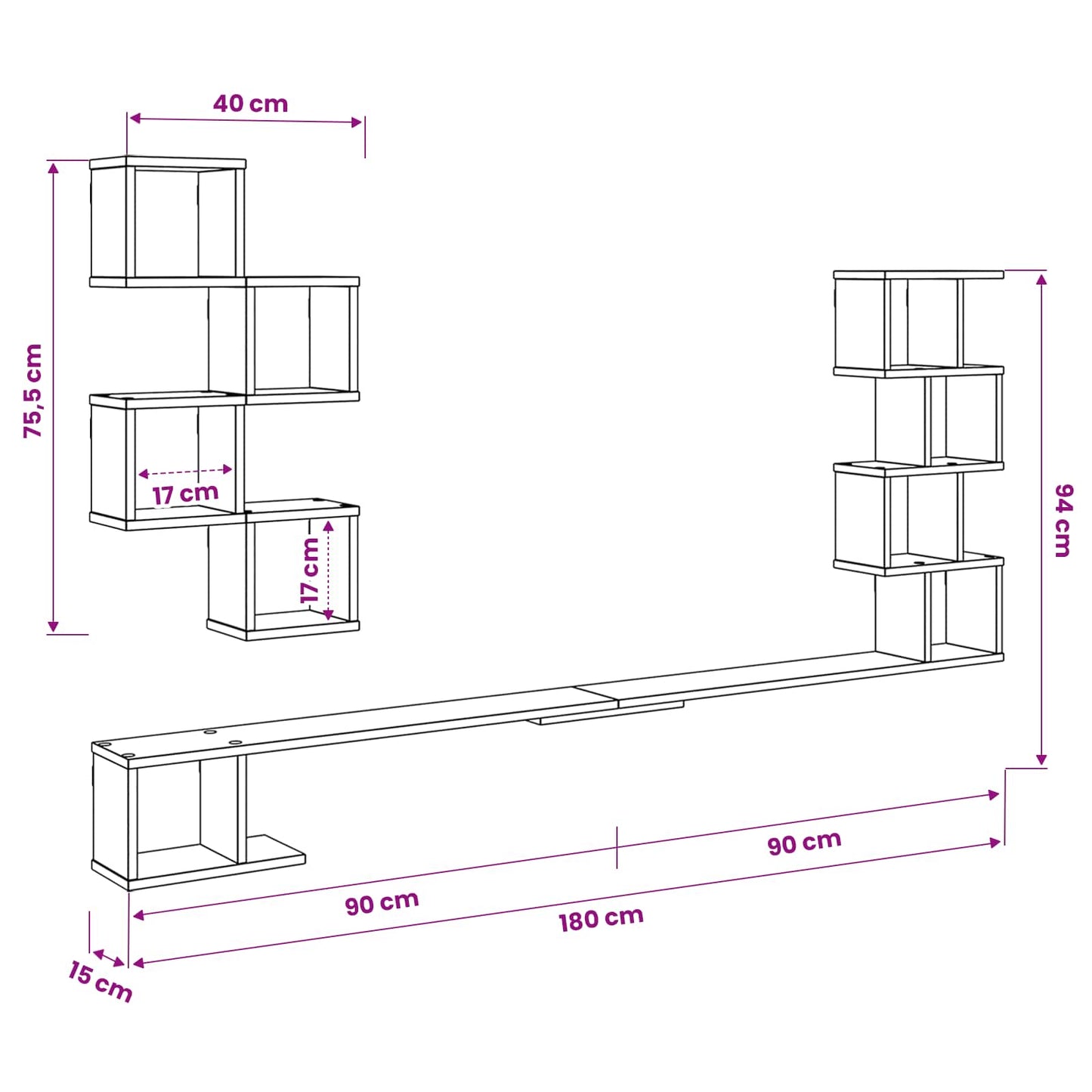 vidaXL Wall-Mounted TV Shelf Smoked Oak 180 x 15 x 94 cm