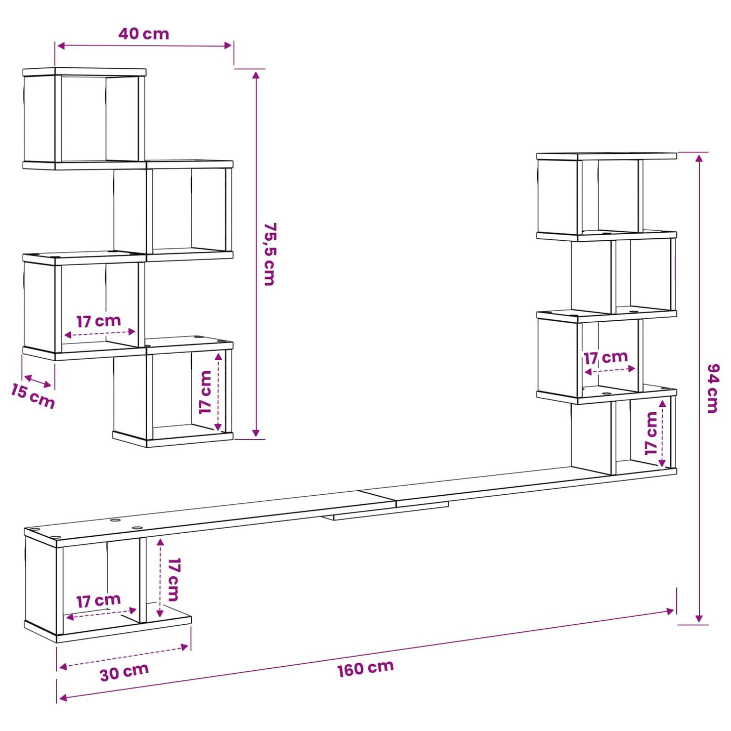 vidaXL Wall-Mounted TV Shelf Artisan Oak 160 x 15 x 94 cm